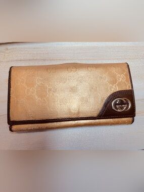 Gucci GG Canvas Britt/French Continental long flap wallet 2005-09 Brown Trim GUC
